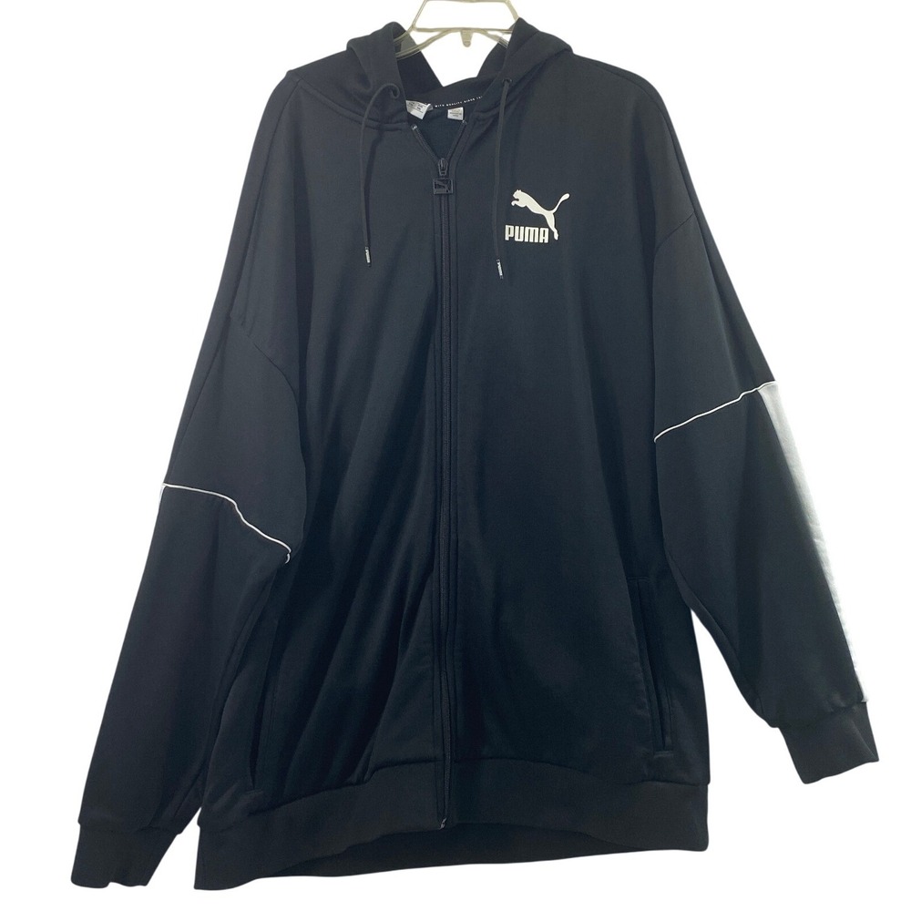 Puma Hoodie Mens XXL Full Zip Track Jacket Black White Logo Athletic Sportswear